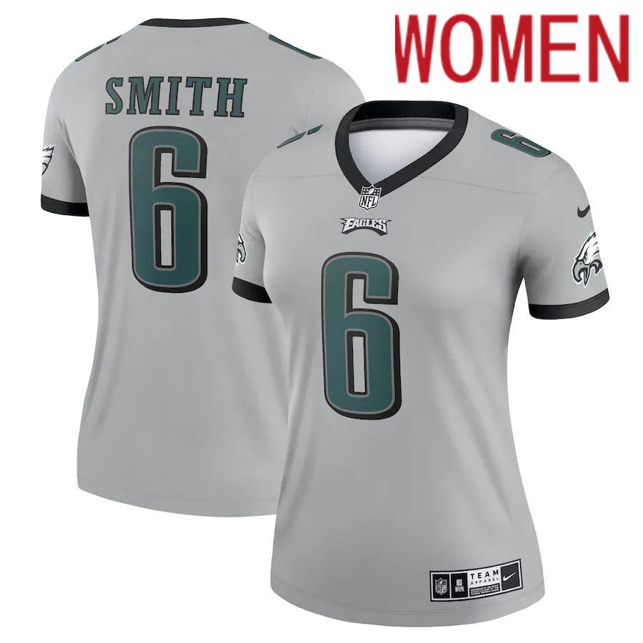 Women Philadelphia Eagles 6 DeVonta Smith Nike Silver Inverted Legend NFL Jersey
